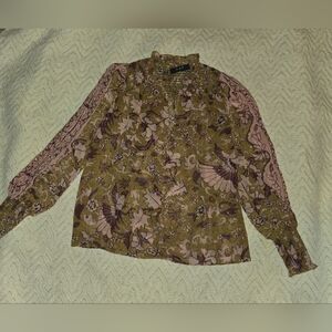 Floral Patterned Blouse - Green and Purple